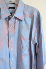 Izod Blue Red Pinstripe Button Down Long Sleeved Shirt | 17 1/2 34/35 XL