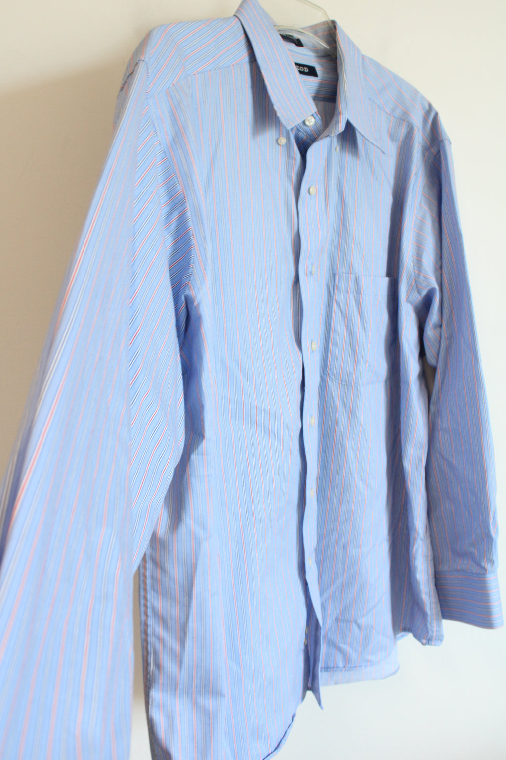 Izod Blue Red Pinstripe Button Down Long Sleeved Shirt | 17 1/2 34/35 XL