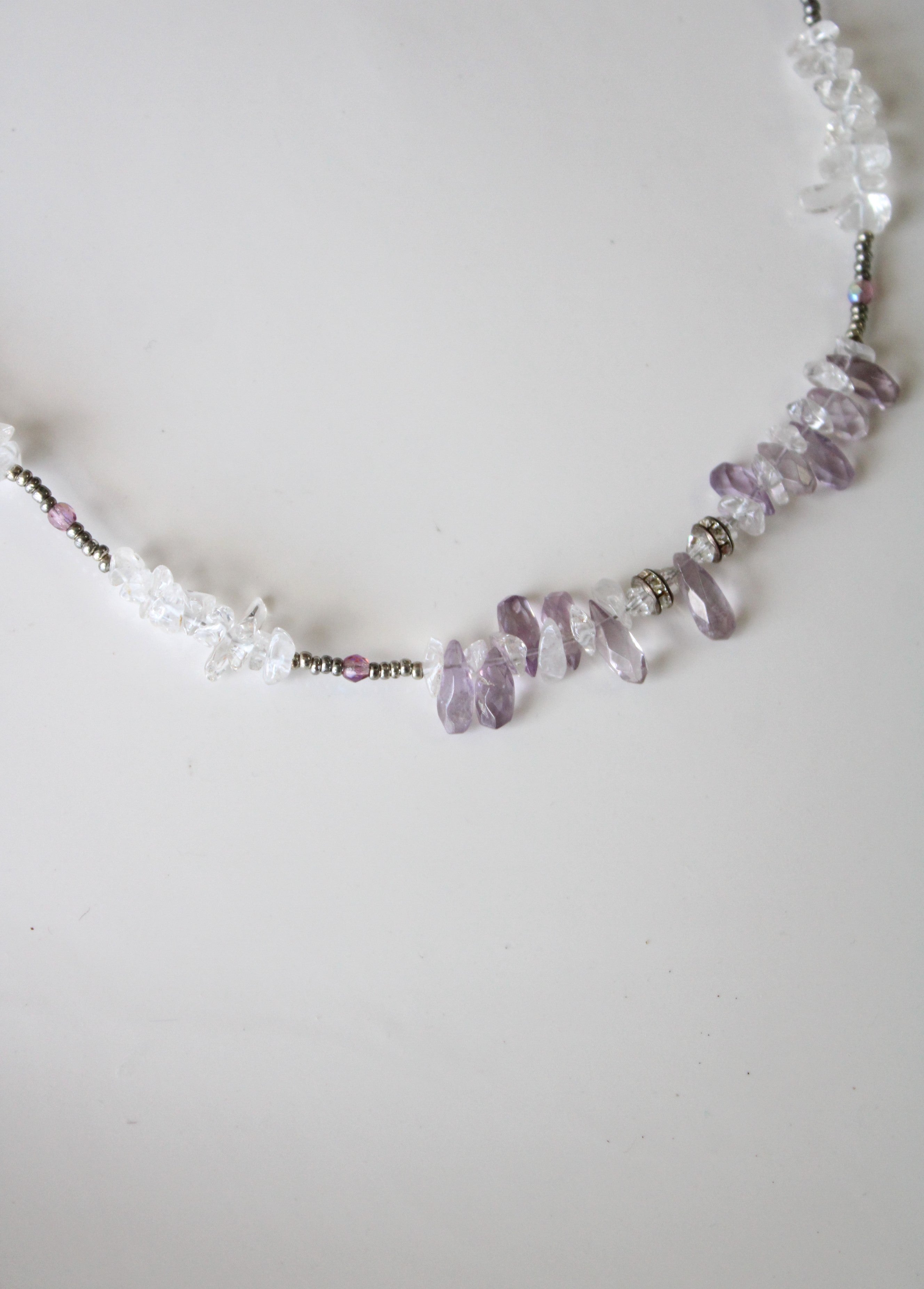 NEW Amethyst & Crystal Sterling Silver Beaded Necklace