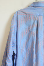 Izod Blue Red Pinstripe Button Down Long Sleeved Shirt | 17 1/2 34/35 XL