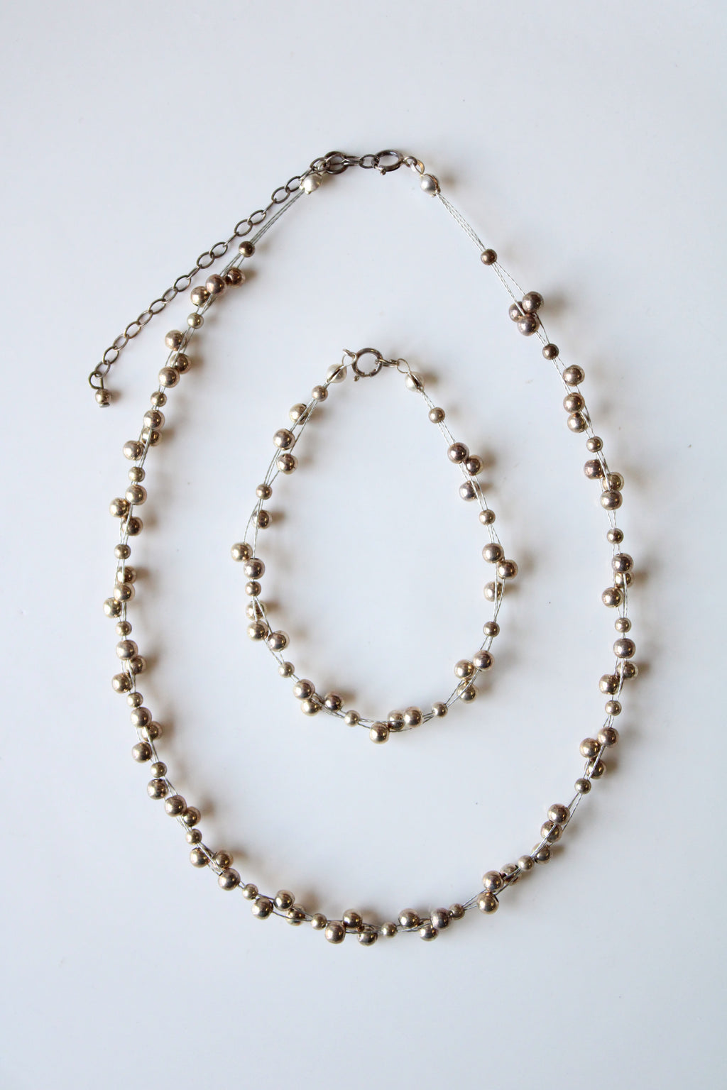 Sterling Silver Beaded Wire Necklace & Bracelet Set