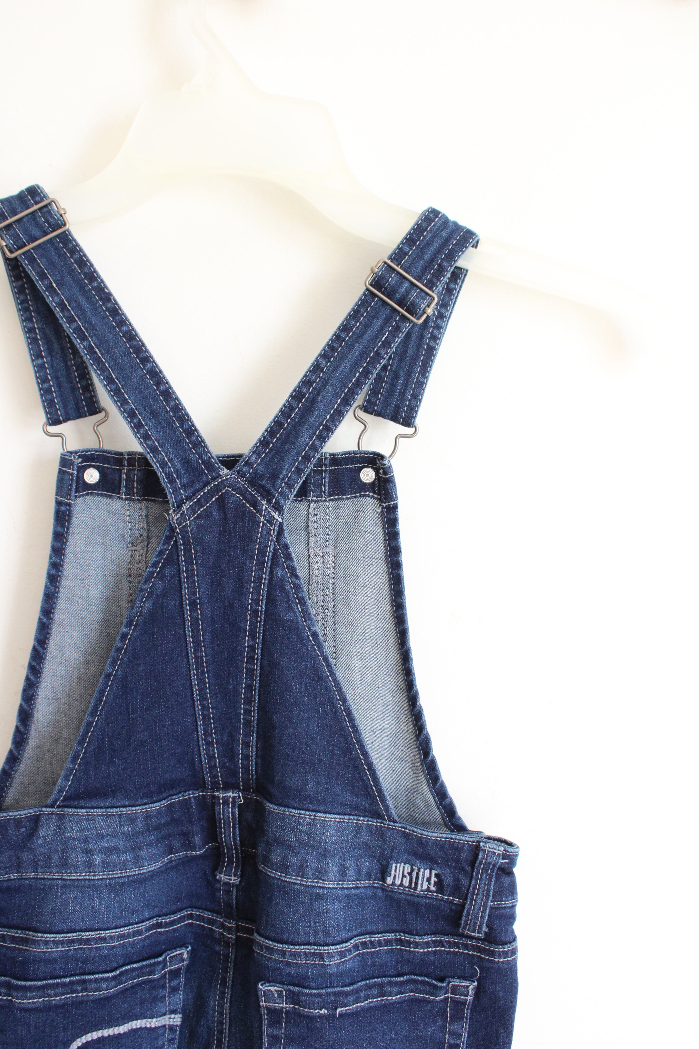 Justice Sequined Patched Dark Wash Overalls | Youth 10