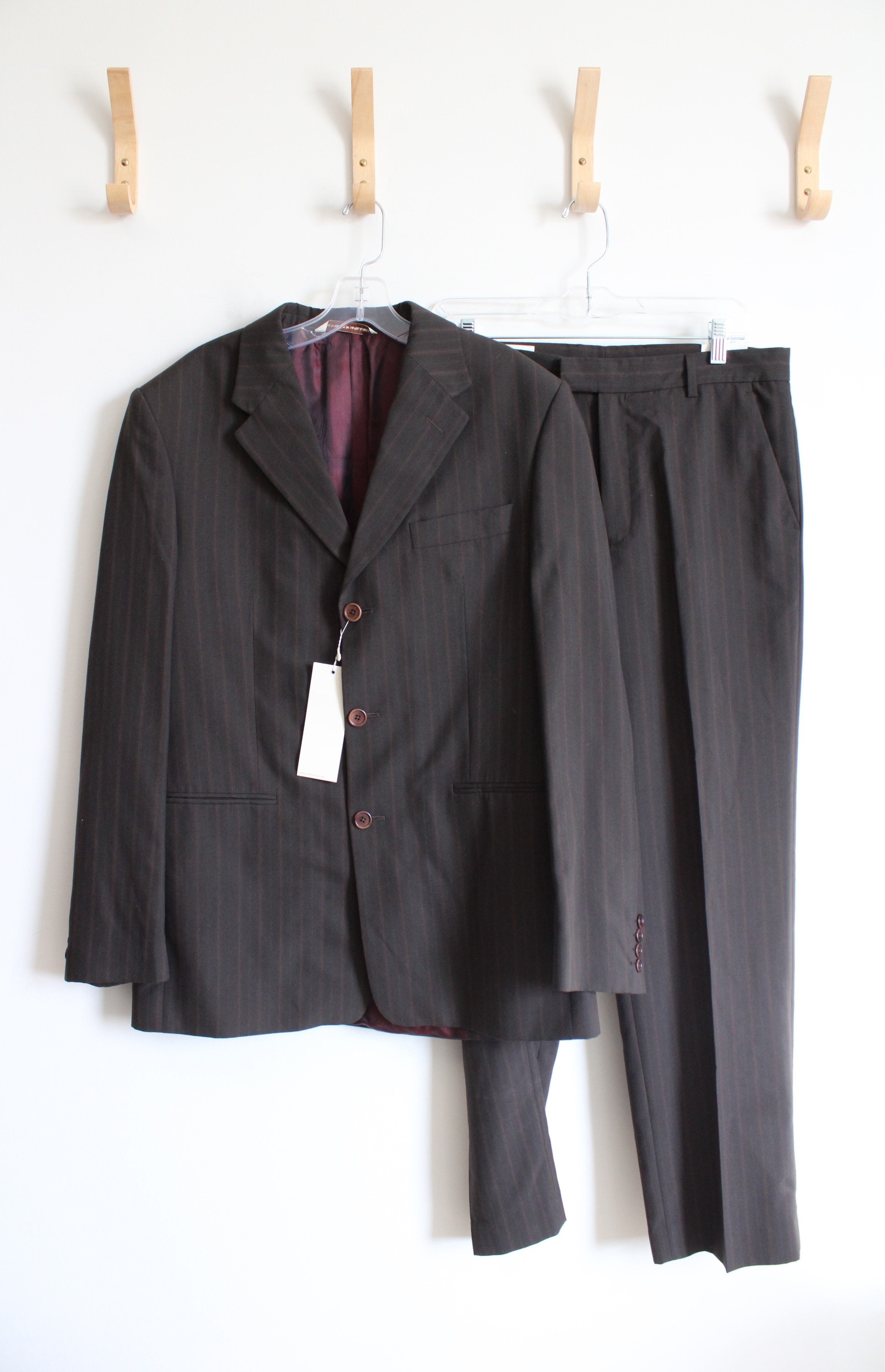 NEW Perry Ellis Brown Striped Suit Coat & Pants Set | 31X30/40