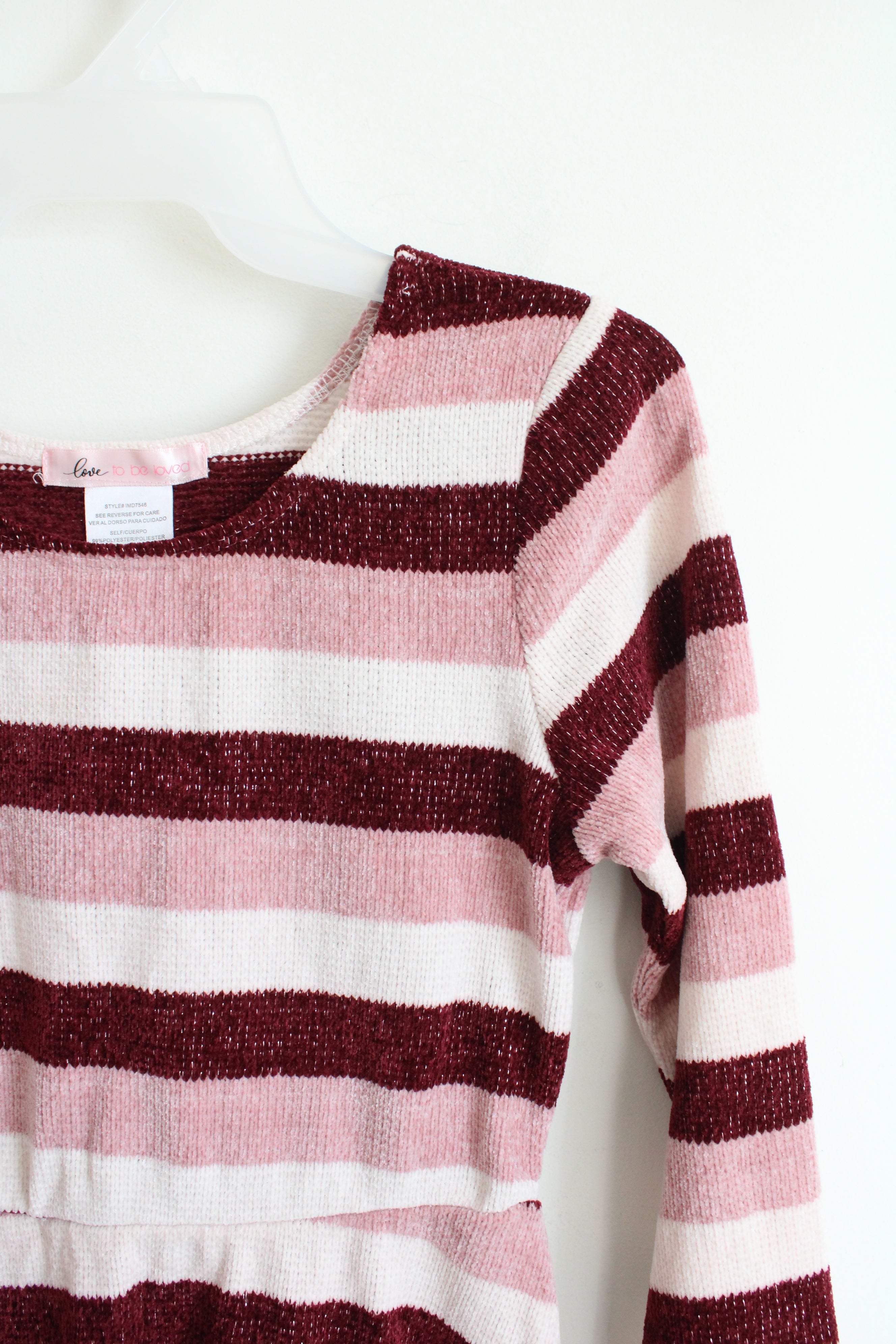 Love To Be Loved Marron & Pink Striped Long Sleeved Dress | Youth 12