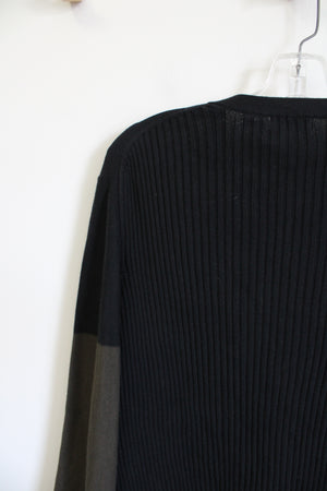 Structure Black Olive Green Color Blocked Ribbed Back Sweater | XL