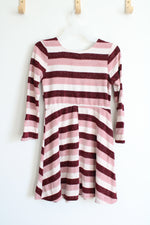 Love To Be Loved Marron & Pink Striped Long Sleeved Dress | Youth 12