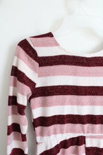 Love To Be Loved Marron & Pink Striped Long Sleeved Dress | Youth 12