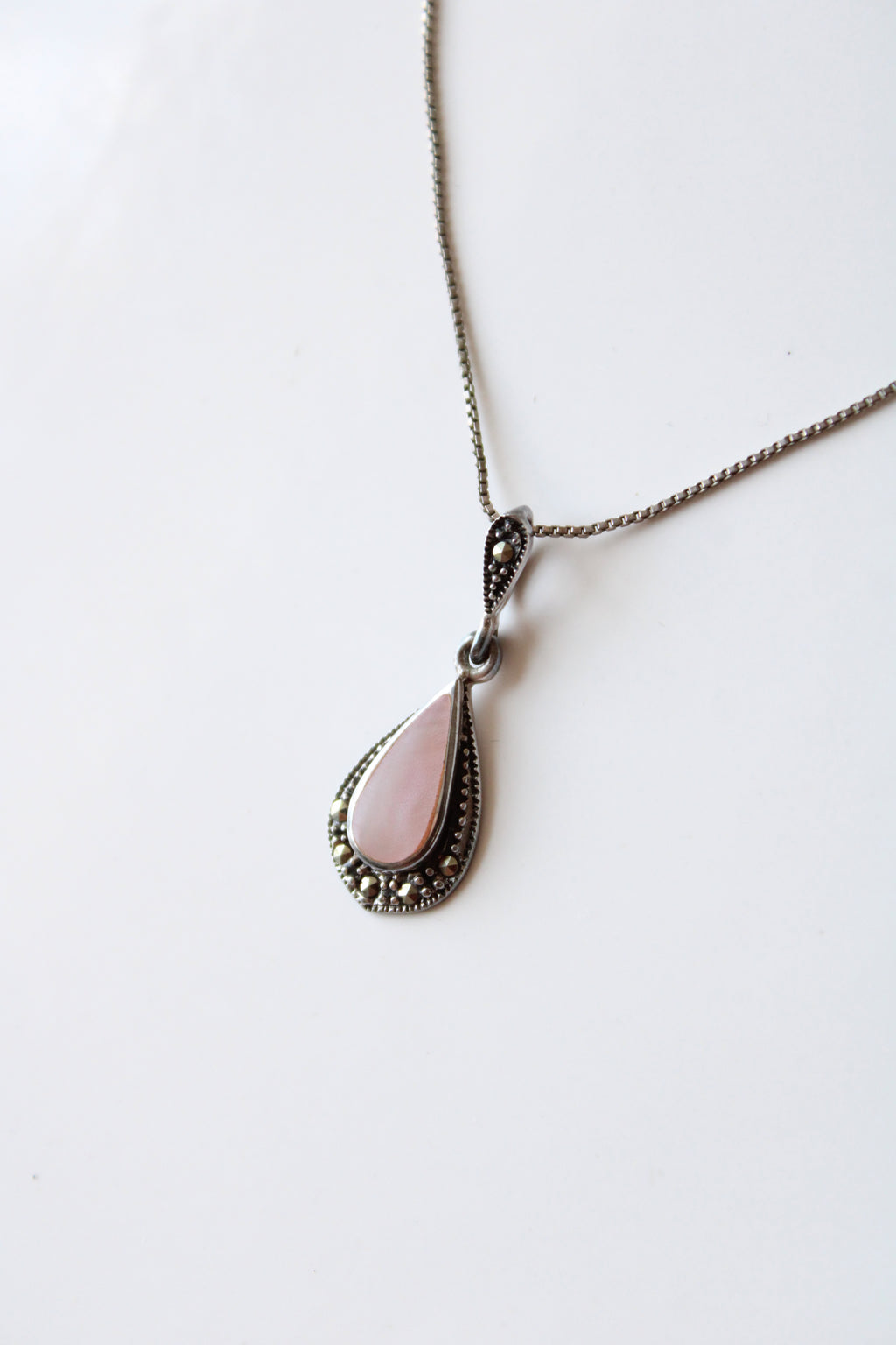Pink Mother Of Pearl Sterling Silver Pendant Necklace
