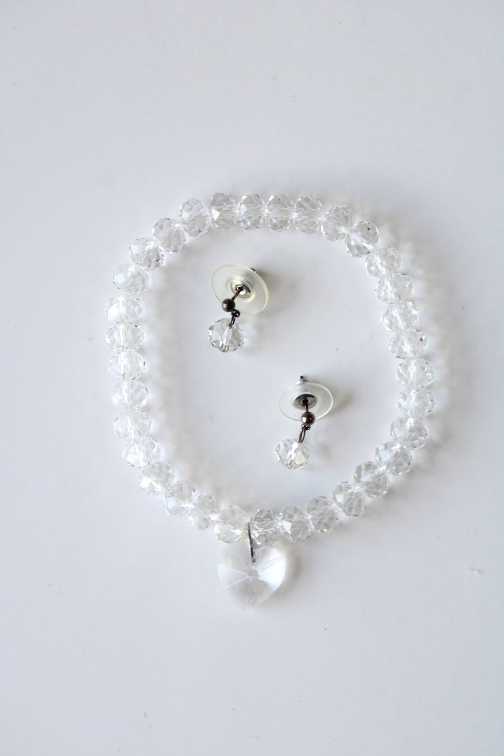 Crystal Heart Pendant Beaded Bracelet & Earring Set