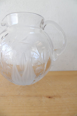 Etched Lily Of The Valley Glass Small Pitcher