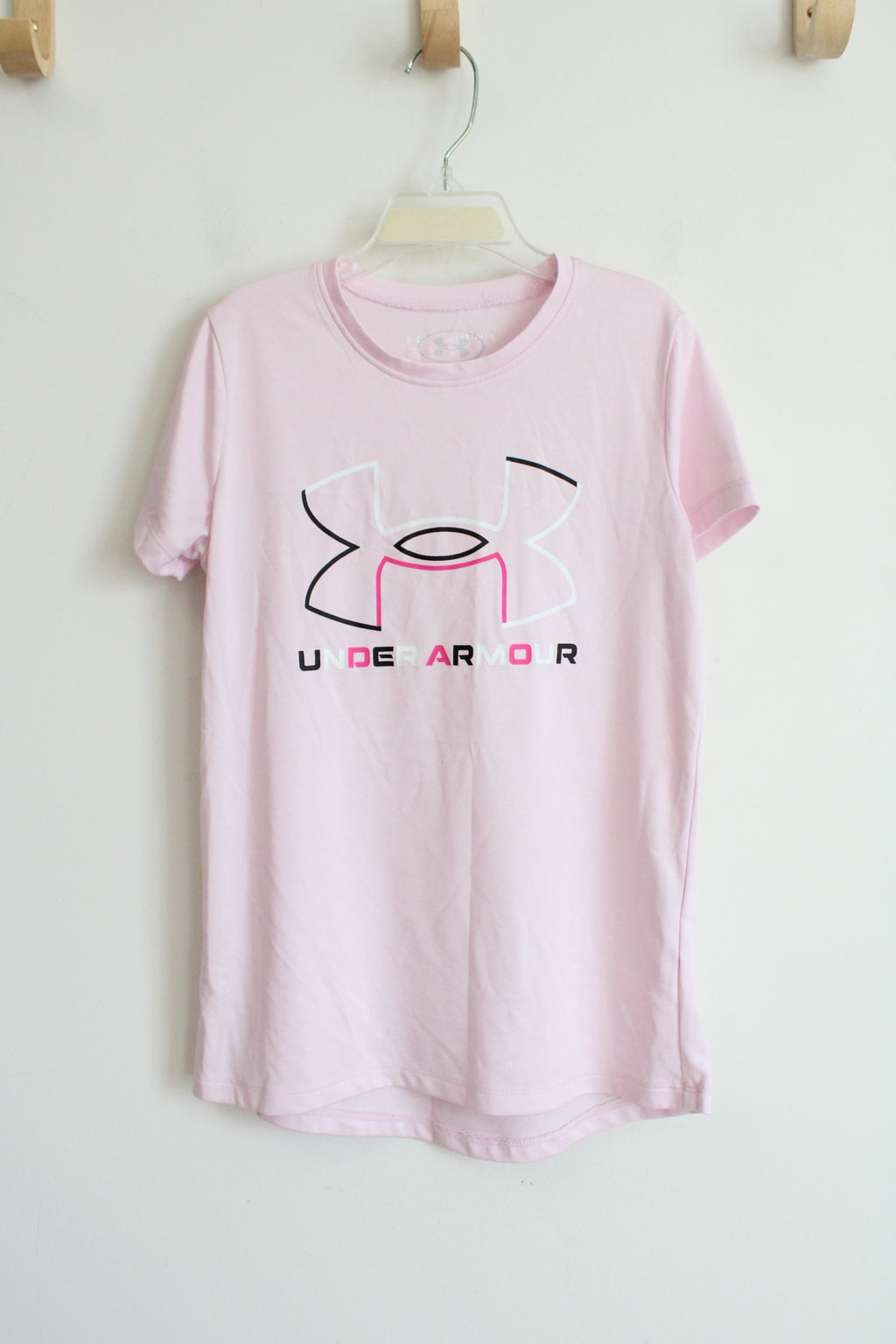 Under Armour Light Pink Black & White Logo Shirt | Youth M (10/12)