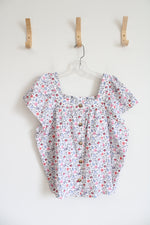 Gap White Blue & Pink Floral Ruffled Sleeve Button Down Top | XXL