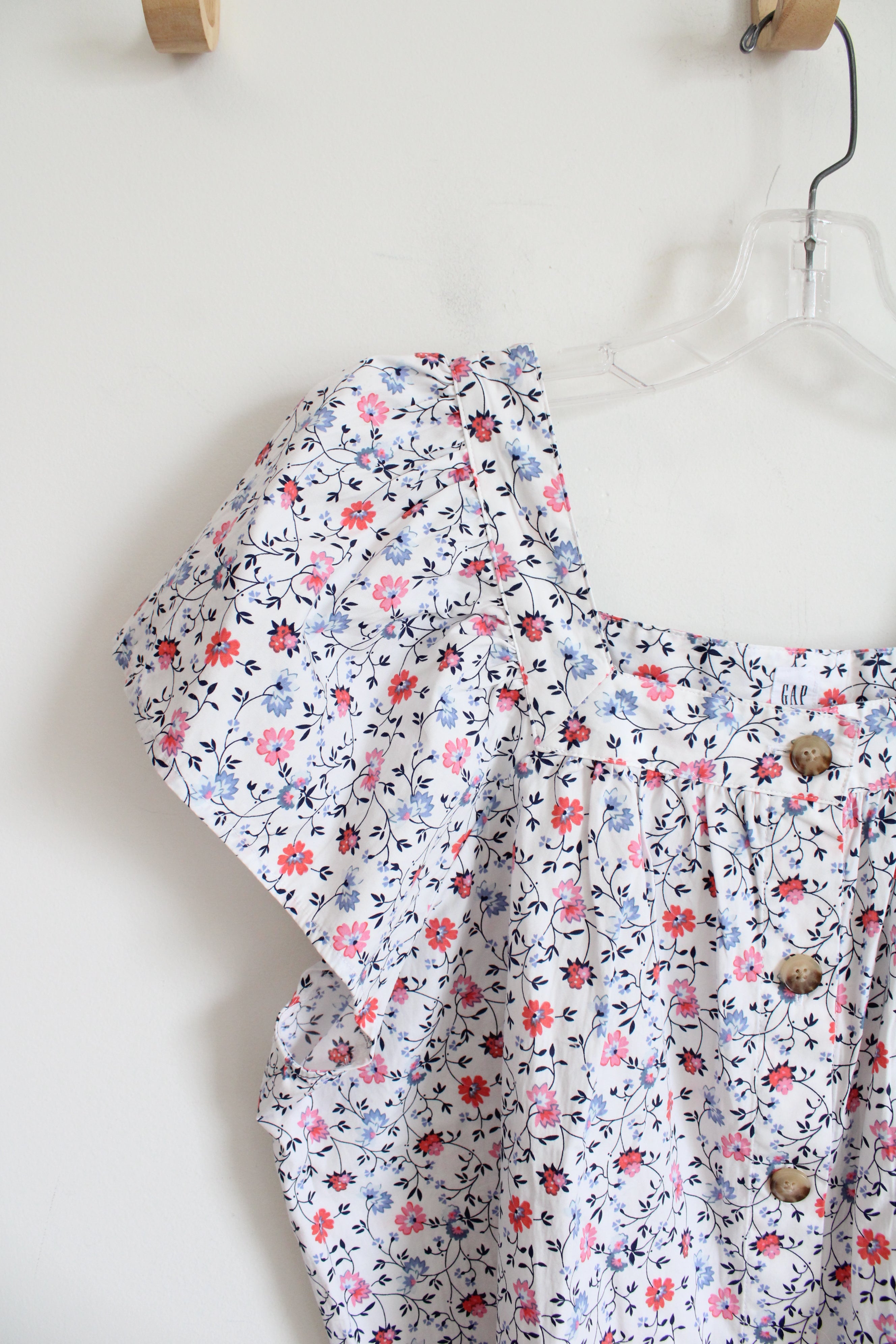 Gap White Blue & Pink Floral Ruffled Sleeve Button Down Top | XXL