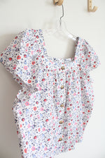 Gap White Blue & Pink Floral Ruffled Sleeve Button Down Top | XXL