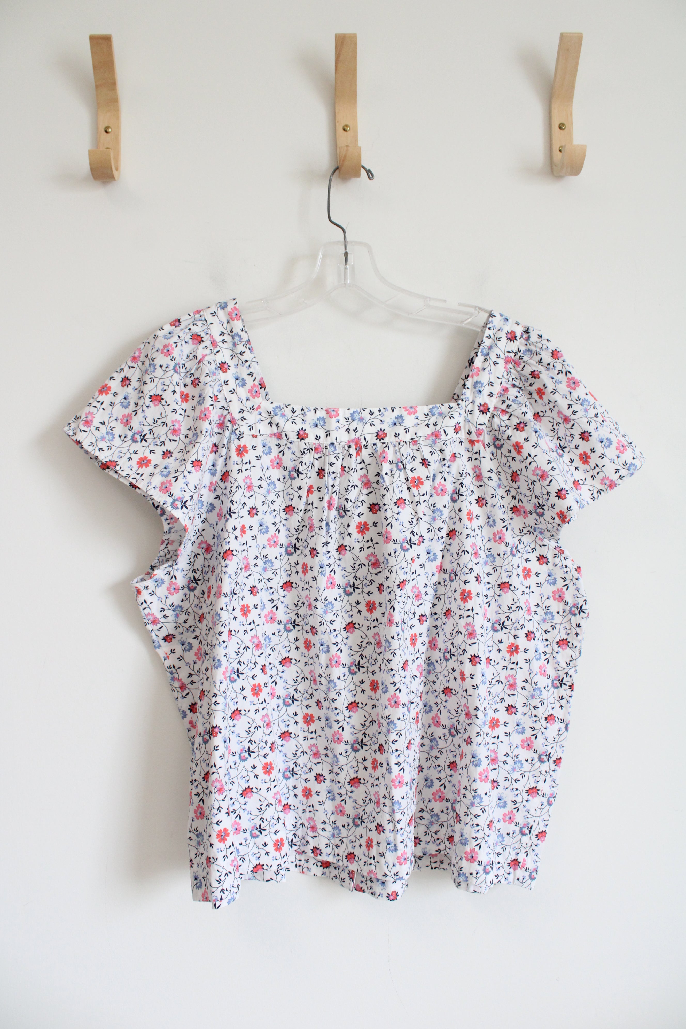 Gap White Blue & Pink Floral Ruffled Sleeve Button Down Top | XXL