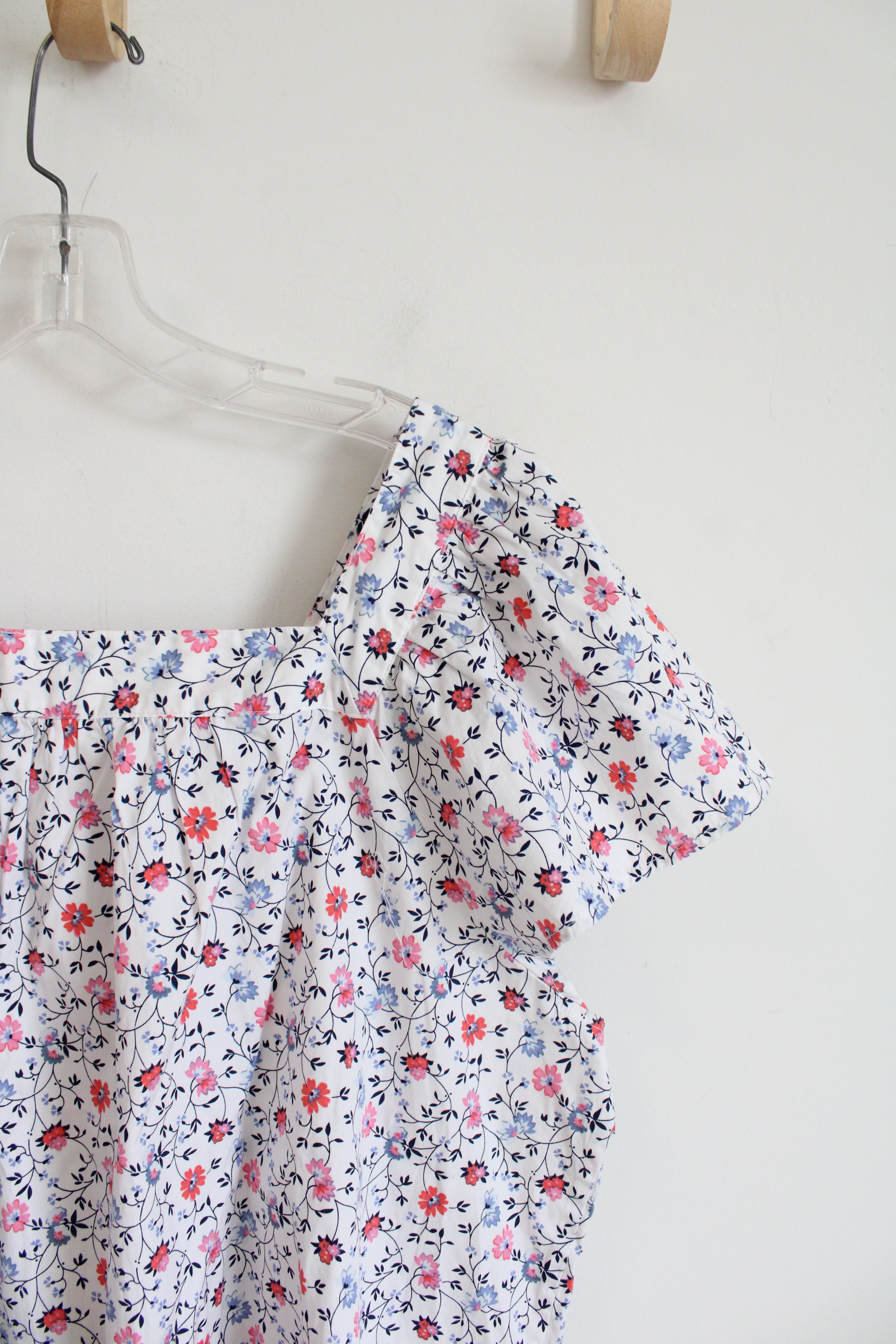 Gap White Blue & Pink Floral Ruffled Sleeve Button Down Top | XXL