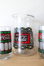 Vintage Red & Green Coca-Cola Glass & Pitcher Set