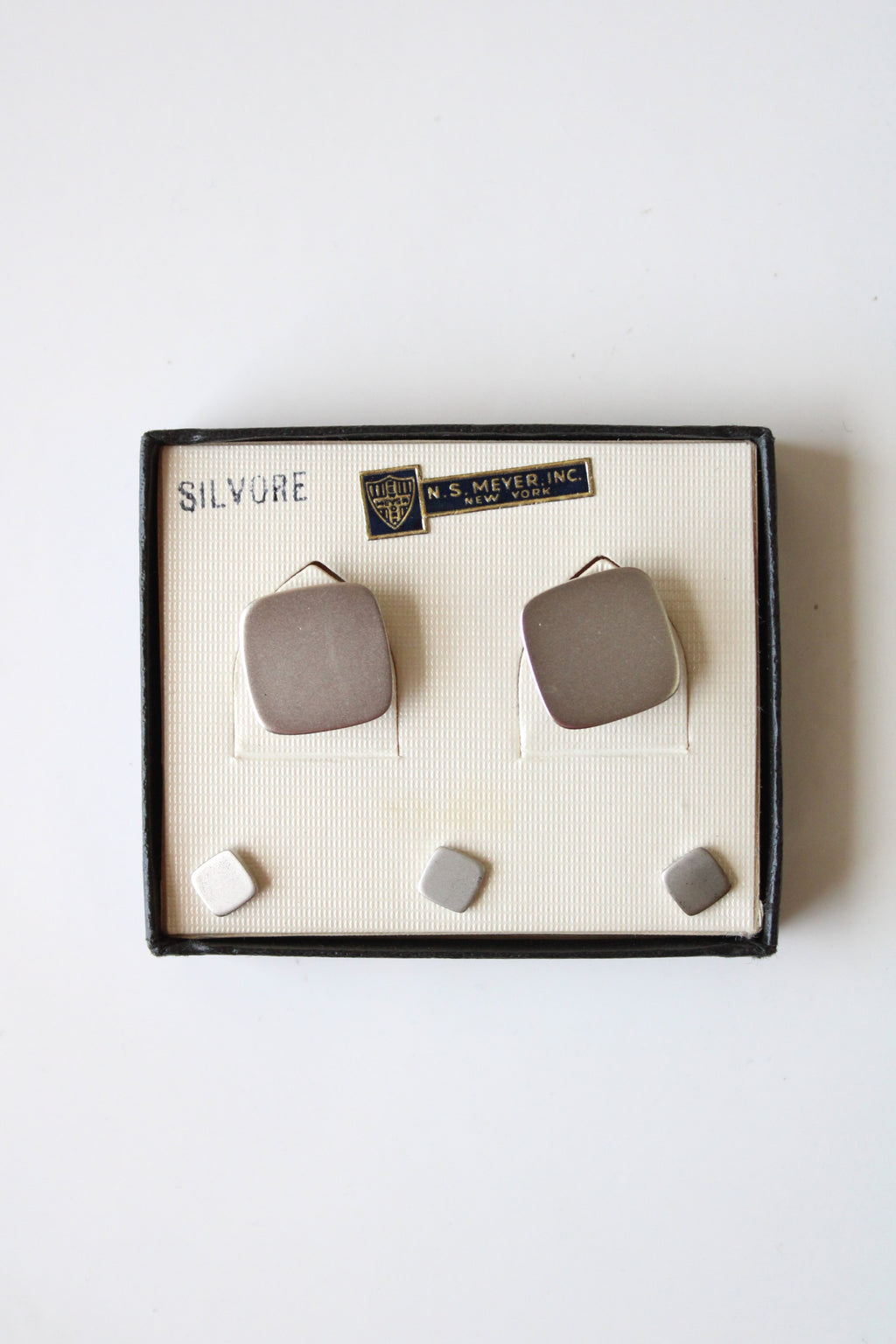 N.S. Myer Inc. New York Silvore Silver Cuff Links & Button Stud Pins Set