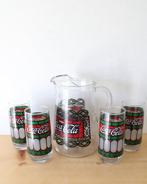 Vintage Red & Green Coca-Cola Glass & Pitcher Set