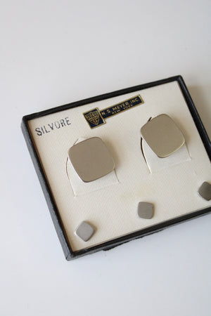 N.S. Myer Inc. New York Silvore Silver Cuff Links & Button Stud Pins Set