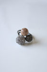 Black Metal Pink Black Clear Stone Pave Disco Ball Statement Ring | Size 6