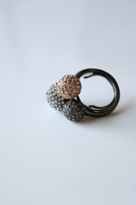 Black Metal Pink Black Clear Stone Pave Disco Ball Statement Ring | Size 6