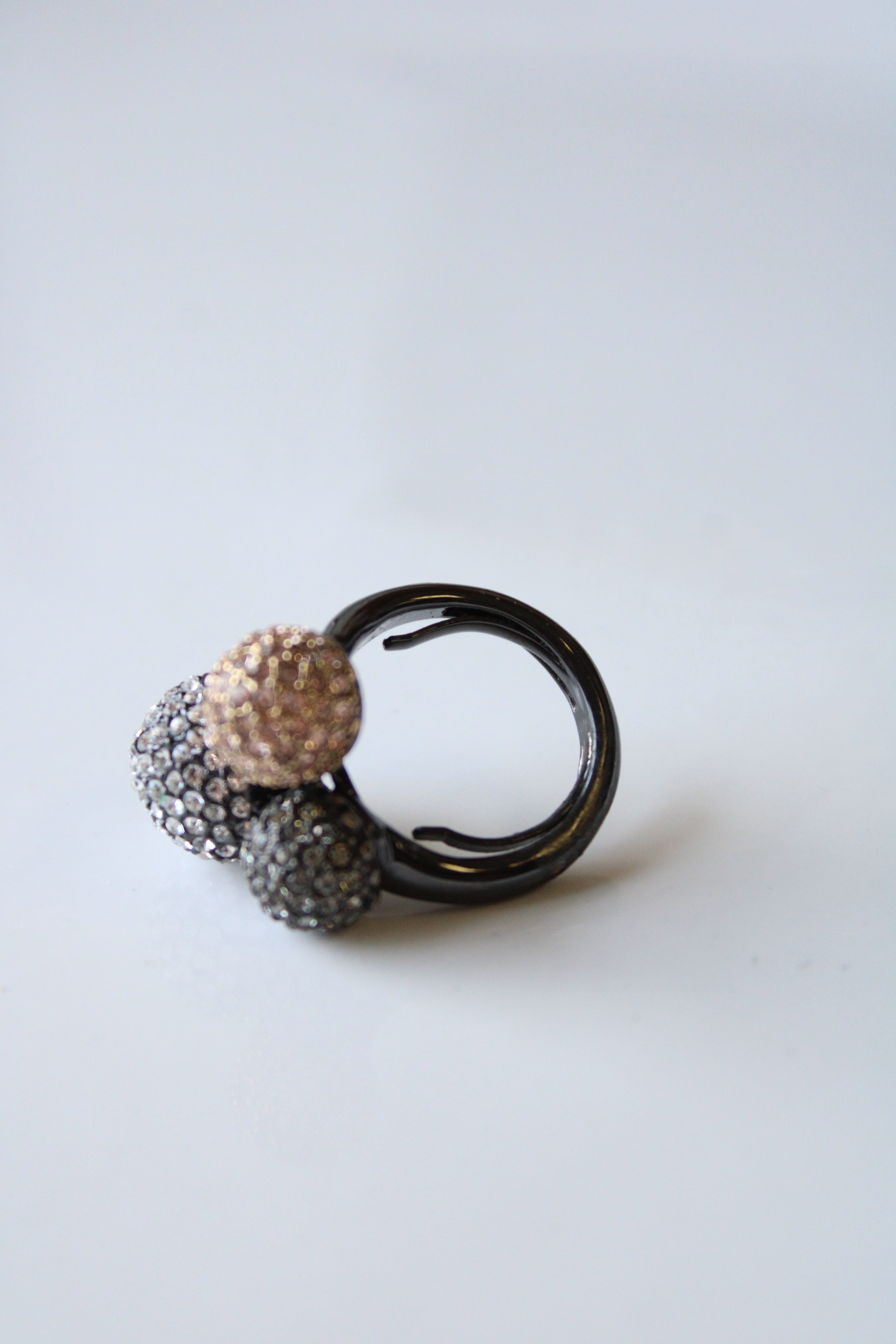 Black Metal Pink Black Clear Stone Pave Disco Ball Statement Ring | Size 6