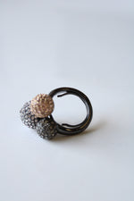 Black Metal Pink Black Clear Stone Pave Disco Ball Statement Ring | Size 6