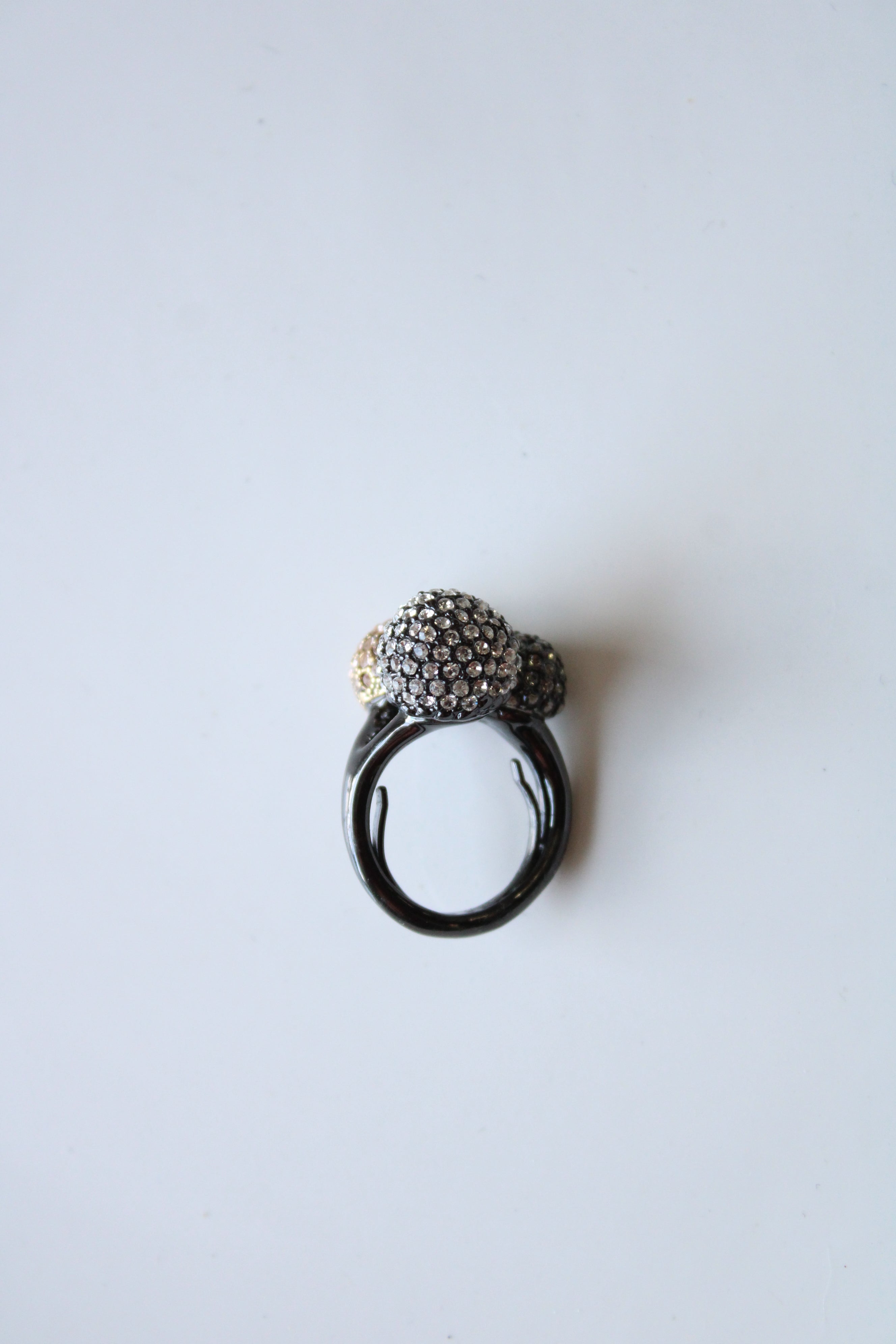 Black Metal Pink Black Clear Stone Pave Disco Ball Statement Ring | Size 6