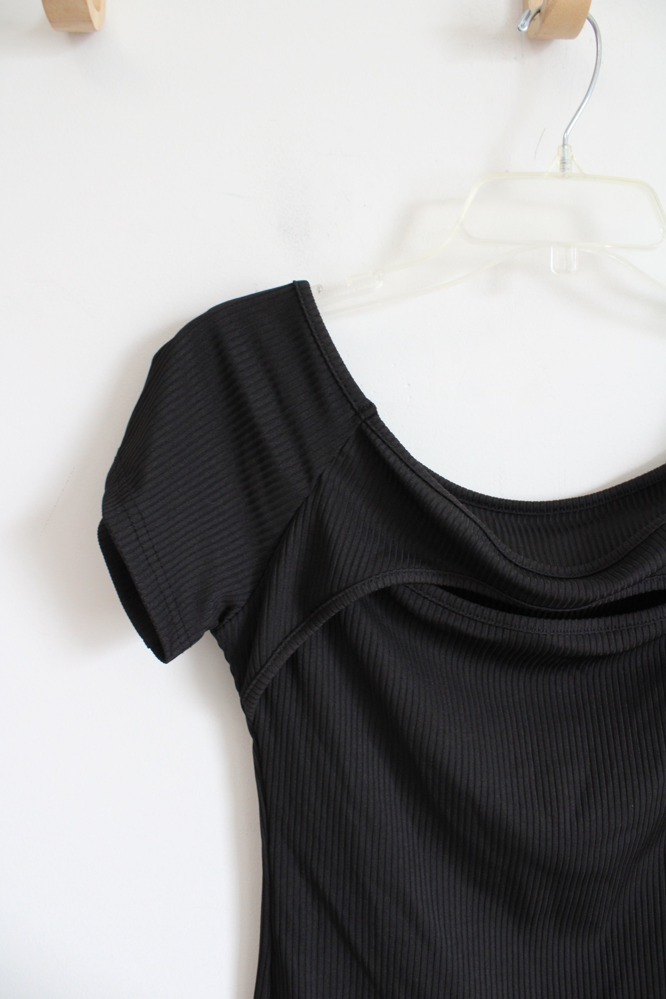 NEW Shein Black Ribbed Cut Out Top | L