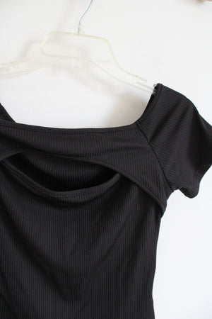 NEW Shein Black Ribbed Cut Out Top | L