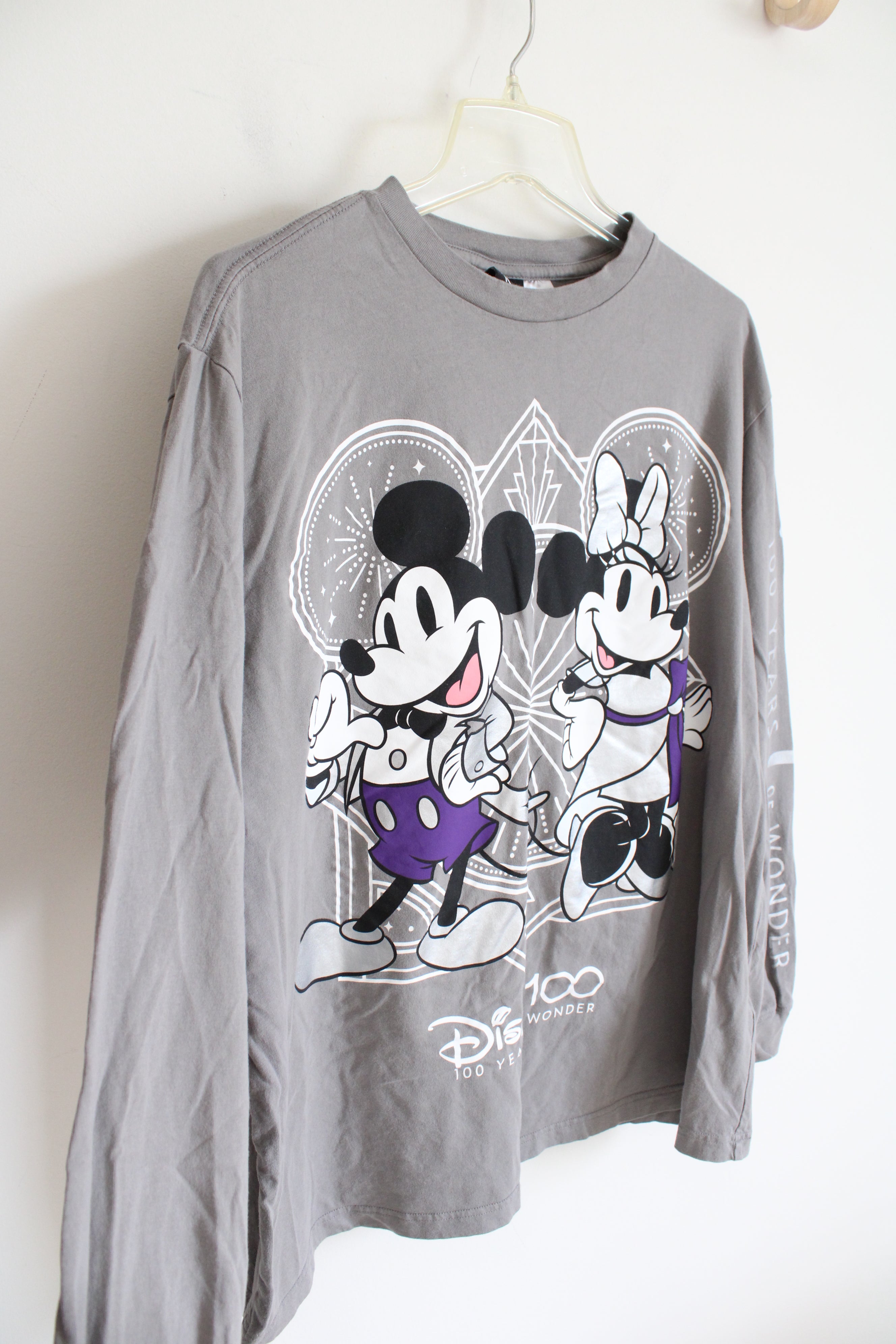 Disney Gray Mickey & Minnie 100 Years Of Wonder Long Sleeved Top | XL