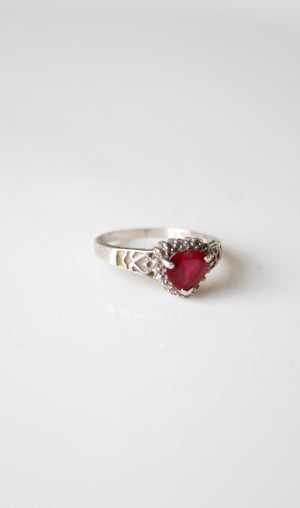 Ruby Heart Stone Sterling Silver Ring | Size 8