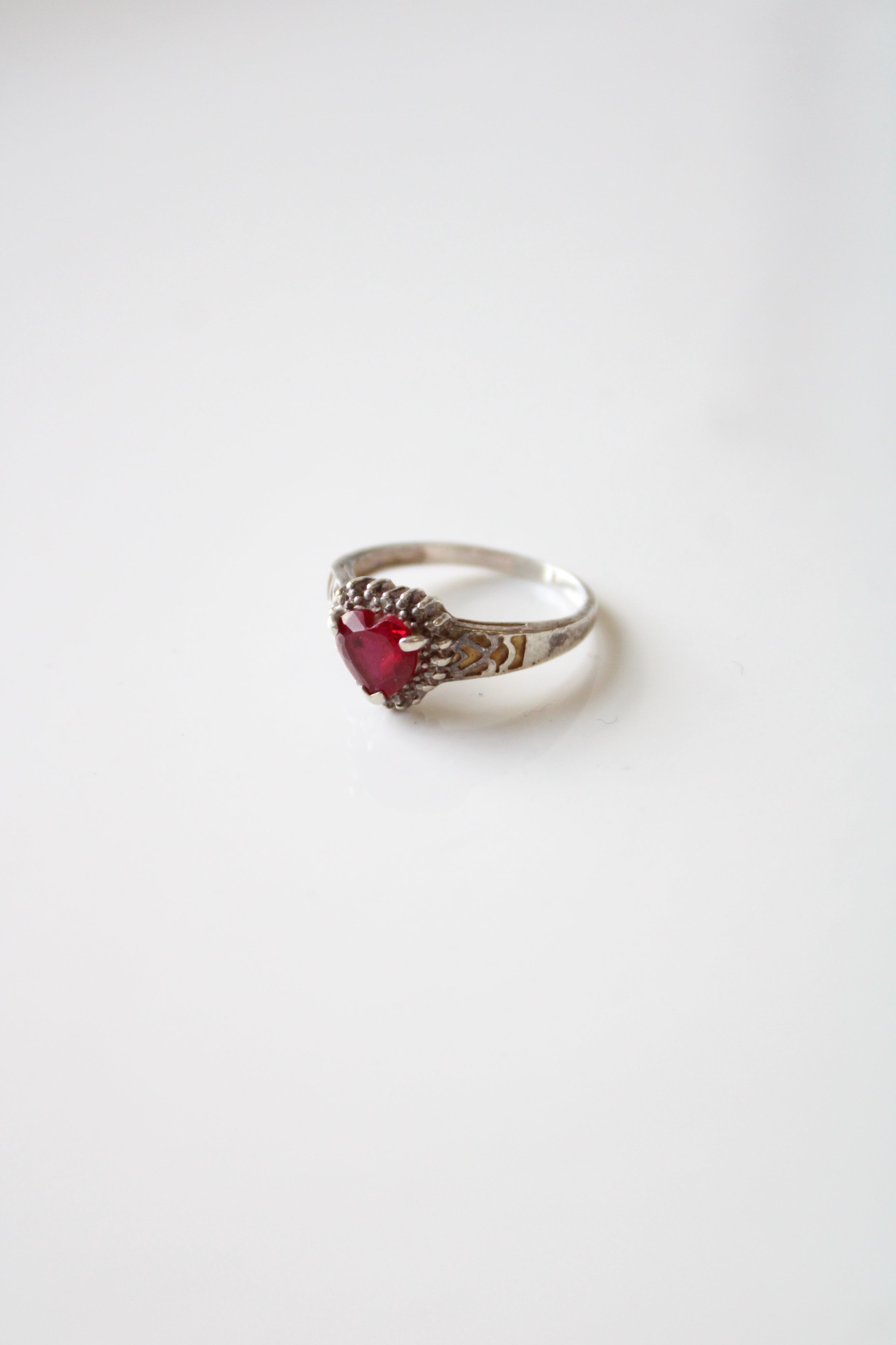 Ruby Heart Stone Sterling Silver Ring | Size 8