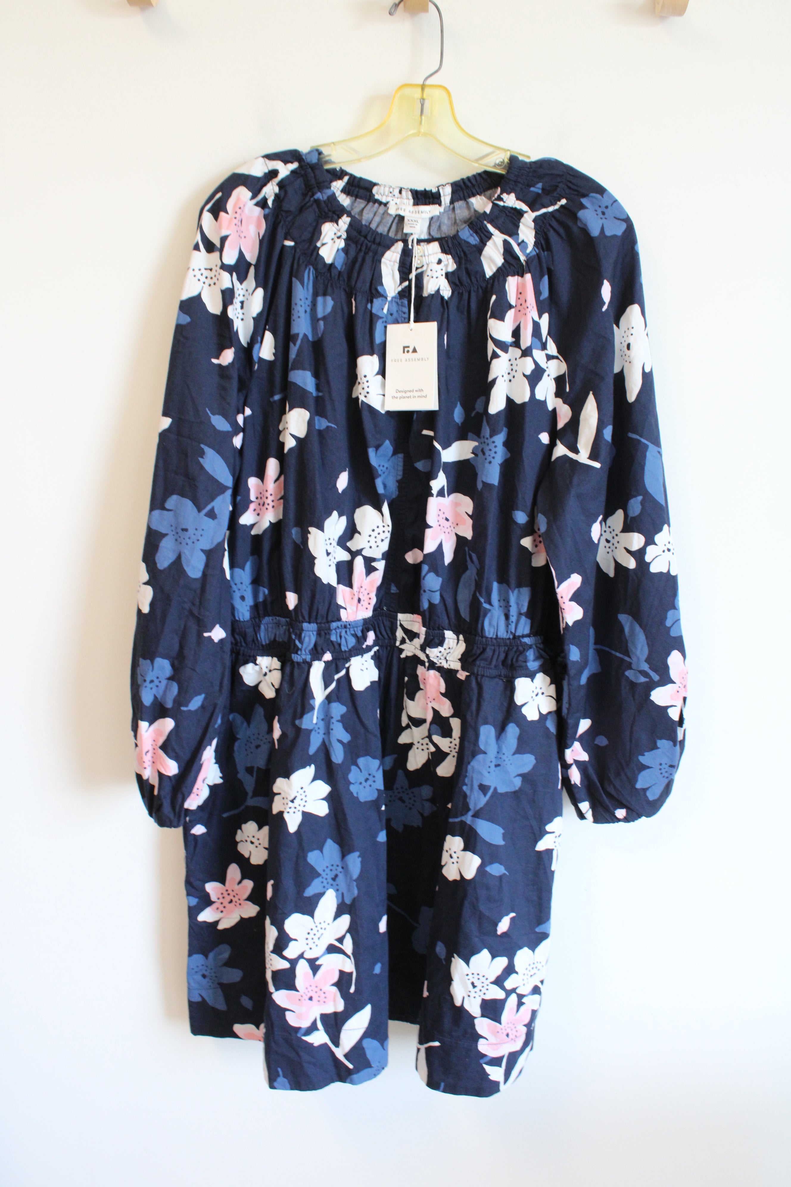 NEW Free Assembly Navy Blue Floral Long Sleeved Dress | XXXL