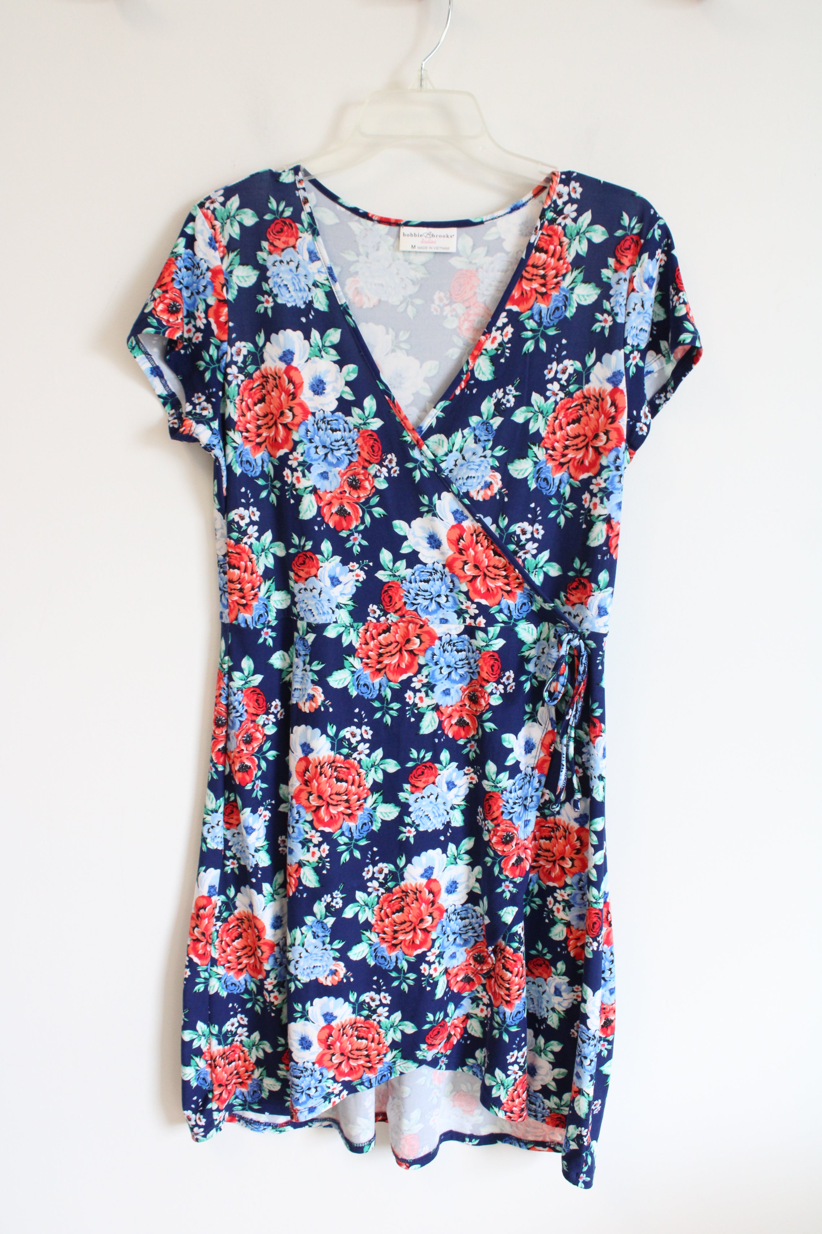 Bobbie Brooks Blue Red & White Floral Wrap Dress | M