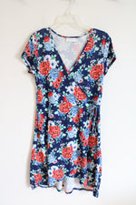 Bobbie Brooks Blue Red & White Floral Wrap Dress | M