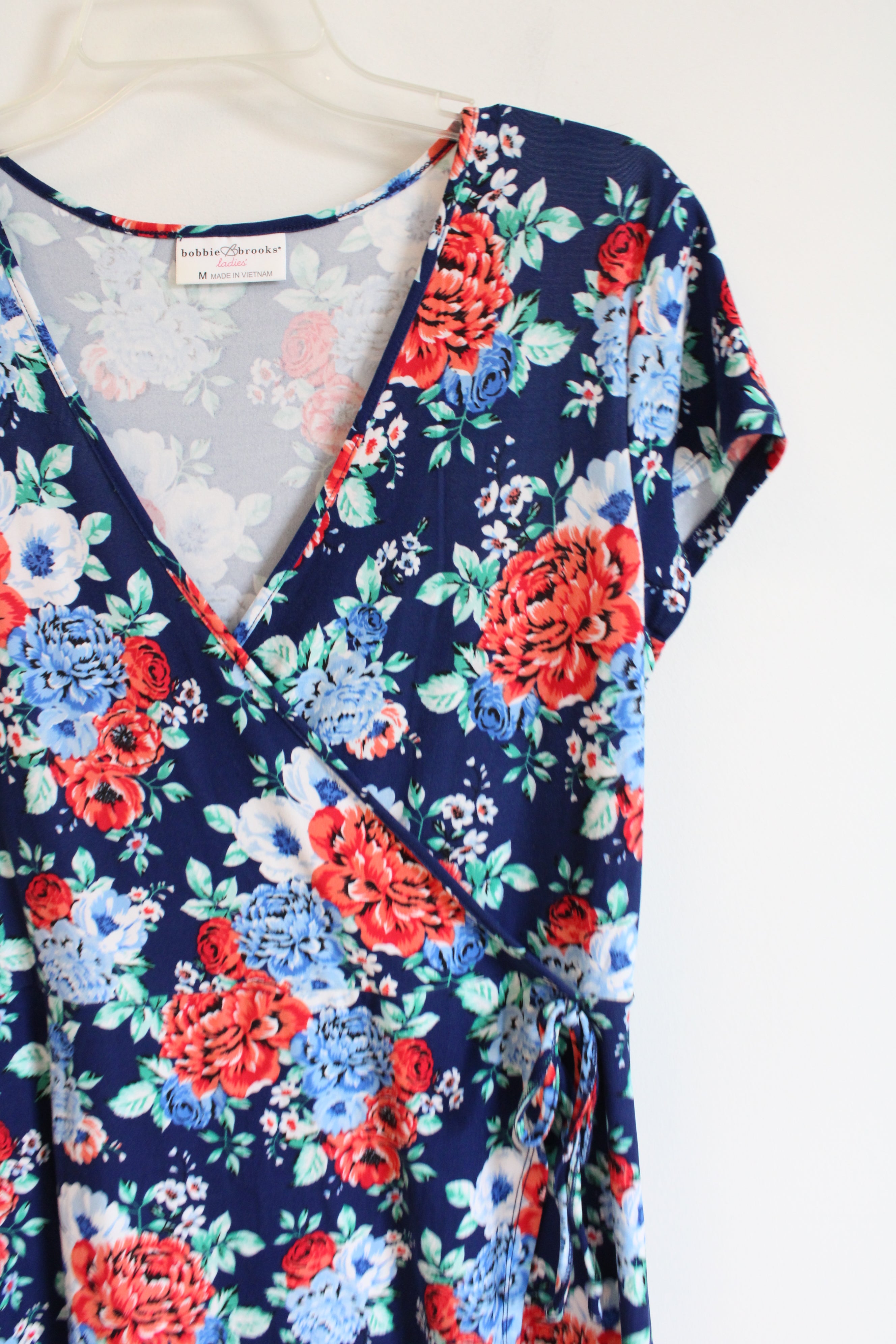 Bobbie Brooks Blue Red & White Floral Wrap Dress | M