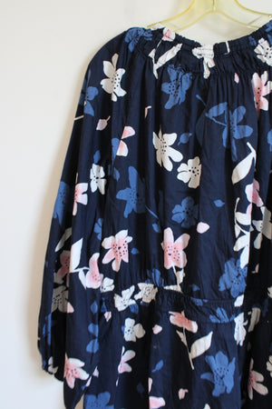 NEW Free Assembly Navy Blue Floral Long Sleeved Dress | XXXL