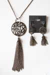 Bronze Chain Tassel Medallion Necklace & Earring Set