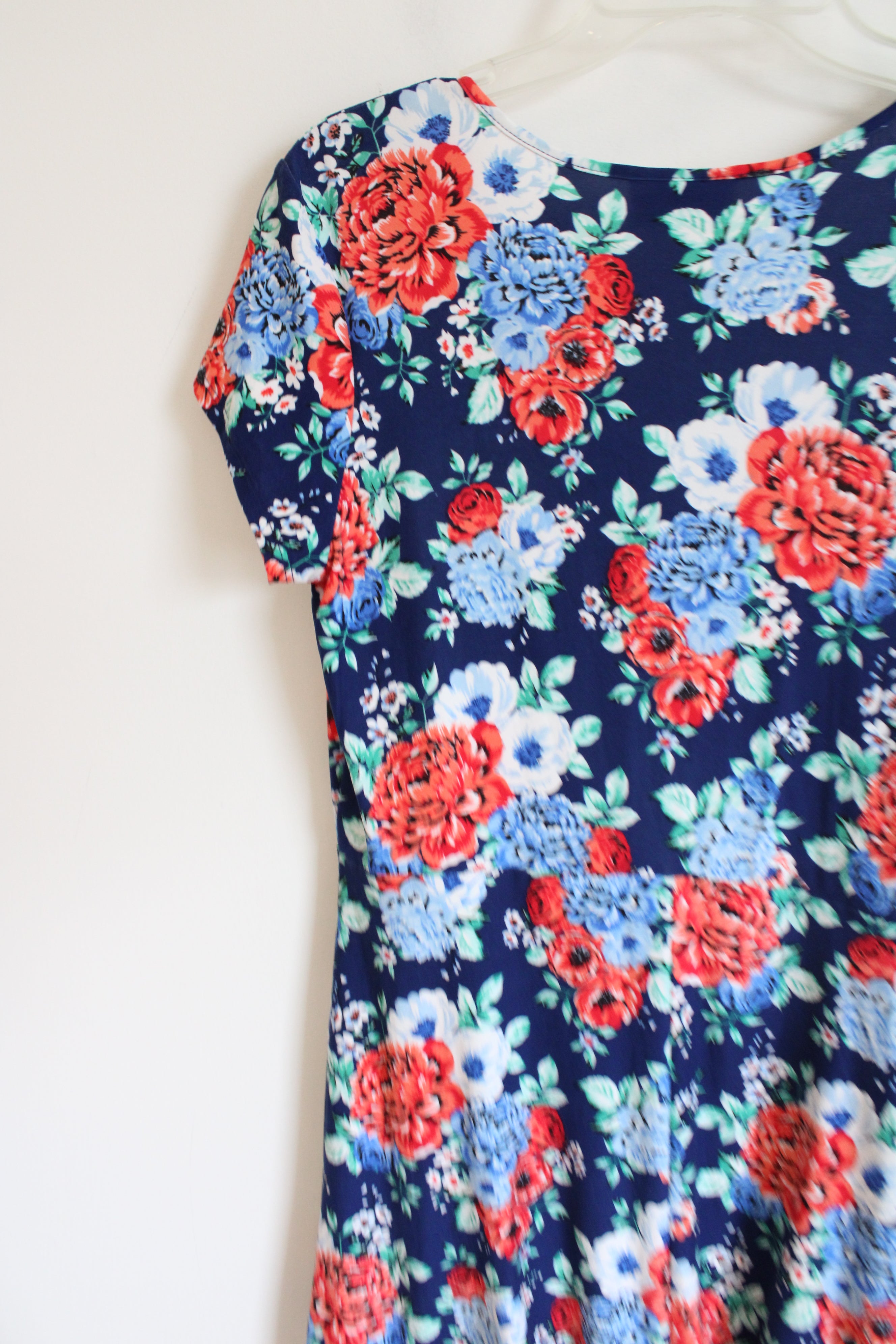 Bobbie Brooks Blue Red & White Floral Wrap Dress | M