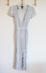 Forever 21 White Blue Striped Jumpsuit | M