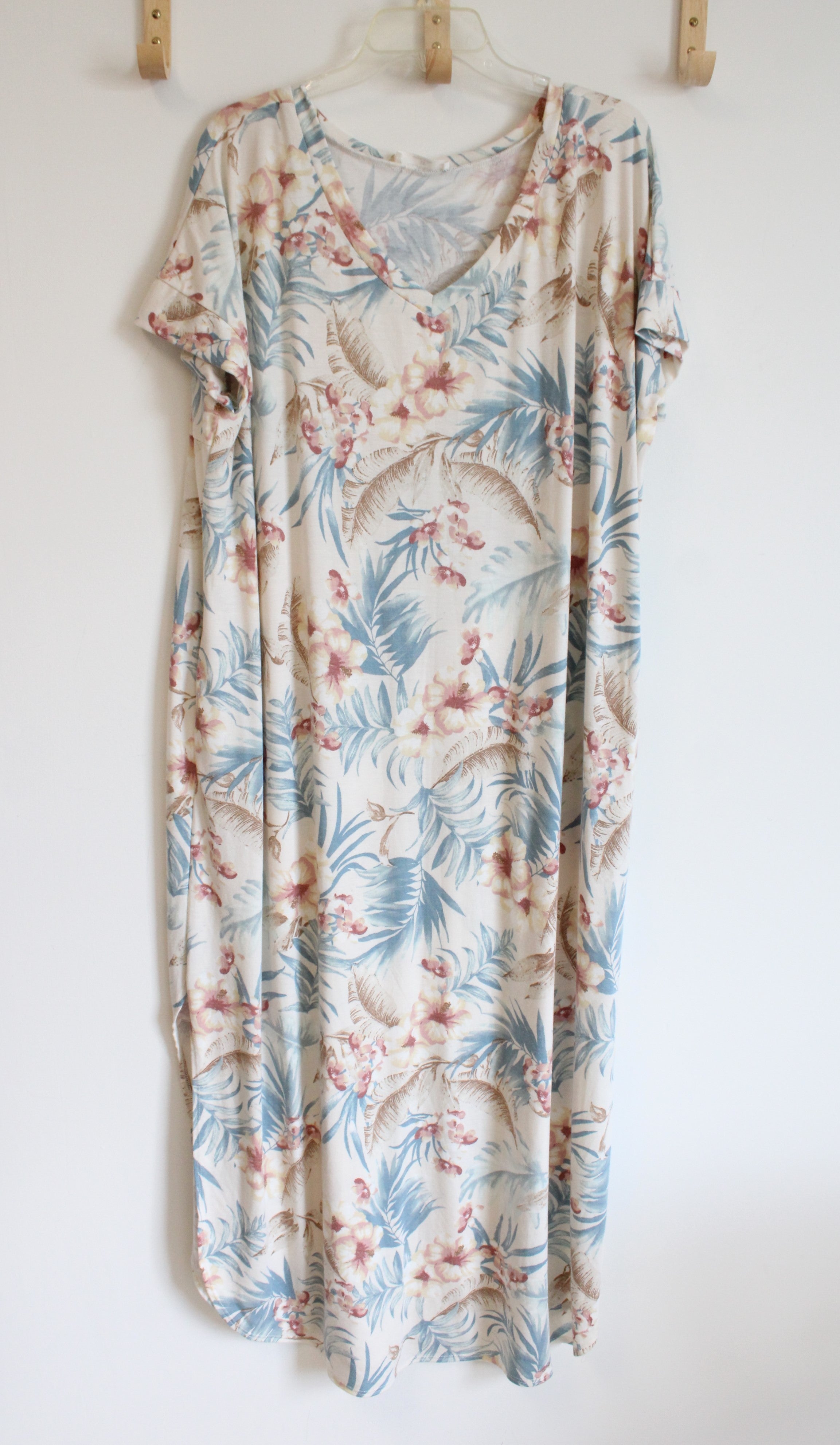 Zenana Blue & Tan Floral Maxi Dress | 2X