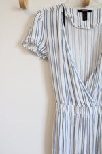 Forever 21 White Blue Striped Jumpsuit | M