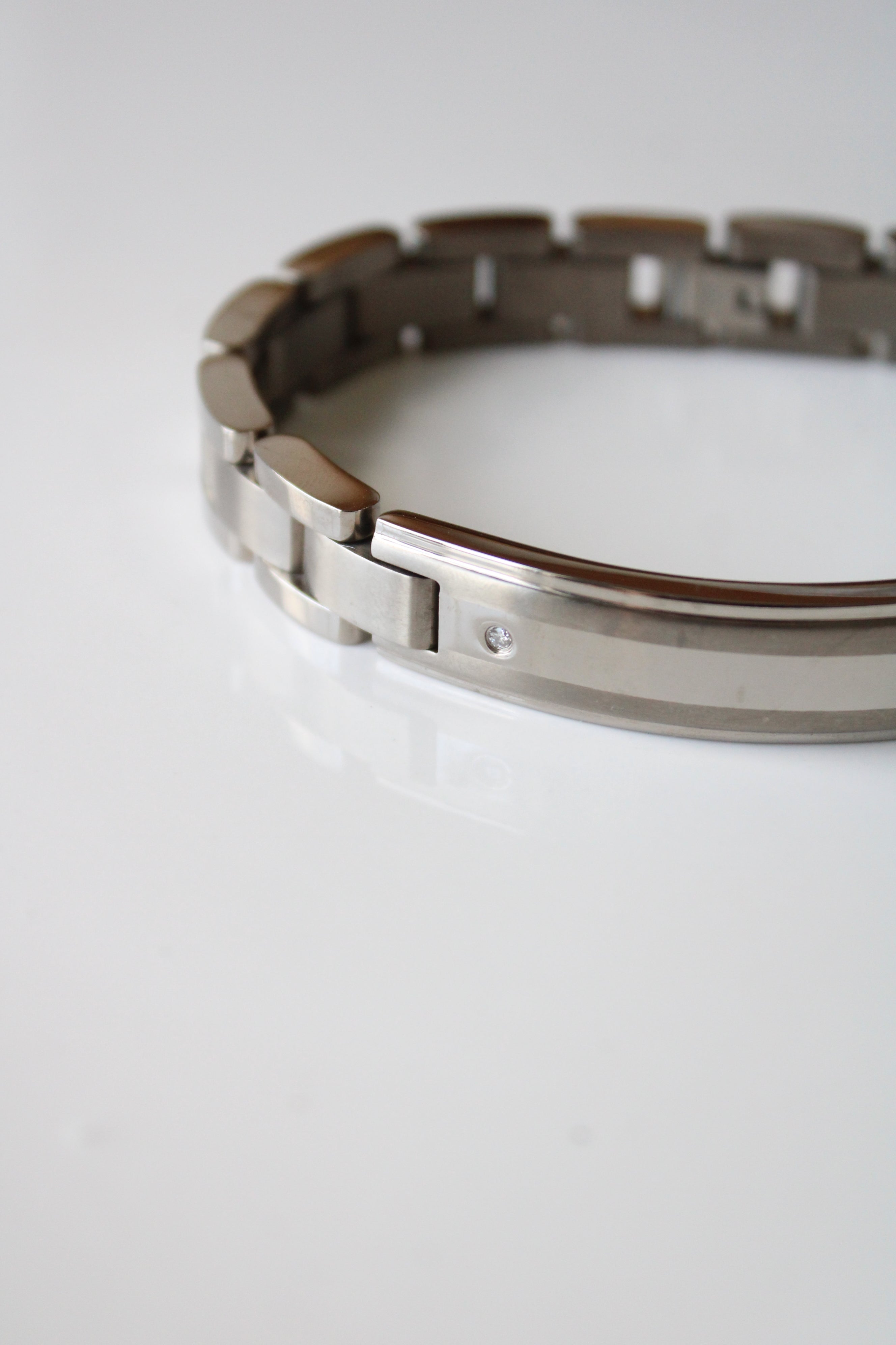 Stainless Steel Diamond Men's Silver Bracelet