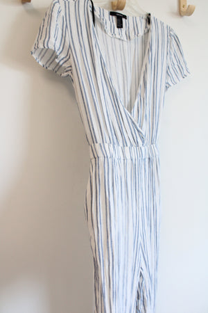 Forever 21 White Blue Striped Jumpsuit | M