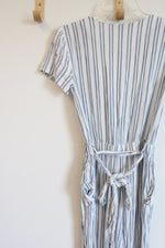 Forever 21 White Blue Striped Jumpsuit | M