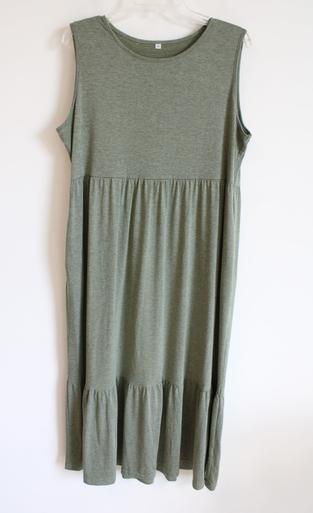 Muted Green Sleeveless Tiered Maxi Dress | XL