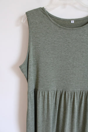 Muted Green Sleeveless Tiered Maxi Dress | XL