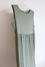 Muted Green Sleeveless Tiered Maxi Dress | XL